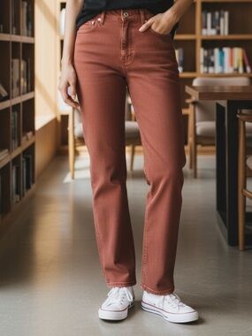 NWOT VERO MODA Sara Straight-Leg Ankle Jeans Burnt Orange Stretch Size 28